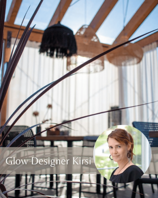 Glow Dedigner Kirsi potrettikuva ja taustalla sisustusta